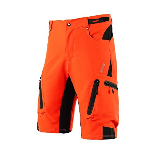 Mountain Bike Short : ARSUXEO Men's Cycling Shorts Loose Fit MTB Mountain Shorts Water Resistant Outdoor Sports Bottom 1202 Orange L