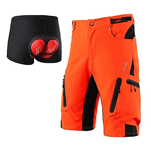 Mountain Bike Short : ARSUXEO Men's Cycling Shorts Loose Fit MTB Shorts Water Resistant Outdoor Sports Bottom with 7 Pockets 1202 001B Orange M