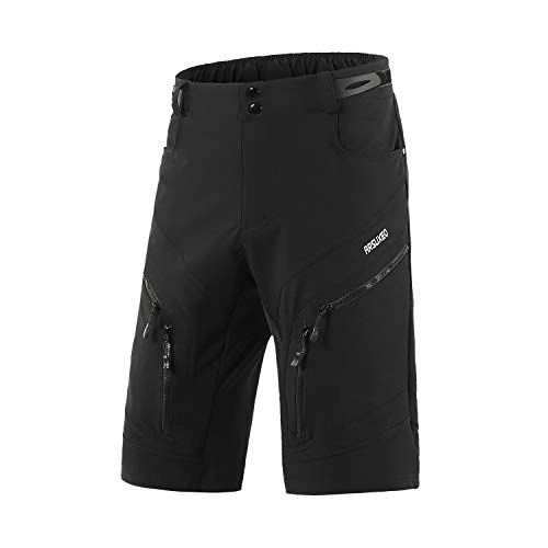 Mountain Bike Short : ARSUXEO Men's Loose Fit Cycling Shorts MTB Bike Shorts Water Ressistant 1903 Black Size Large