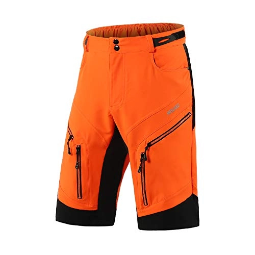 Mountain Bike Short : ARSUXEO Men's Loose Fit Cycling Shorts MTB Bike Shorts Water Ressistant 1903 Orange Size Large