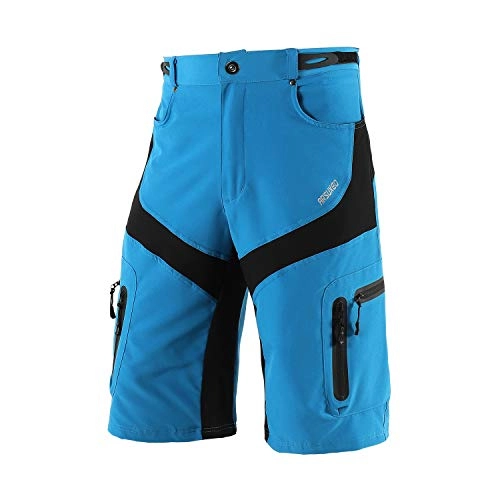 Mountain Bike Short : ARSUXEO Mens Cycling shorts Loose Fit with Zipper Pockets for MTB Casual Training 1806 Blue XL