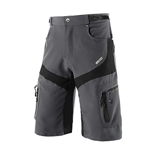 Mountain Bike Short : ARSUXEO Mens Cycling shorts Loose Fit with Zipper Pockets for MTB Casual Training 1806 Gray S