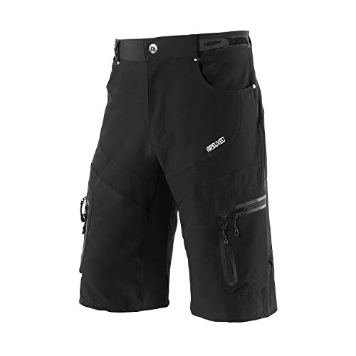 Mountain Bike Short : ARSUXEO Mens Cycling Shorts with Zip Pockets Loose Fit Casual Water Resistant Breathable Outdoor Sport bottom 1806 Black Size Large