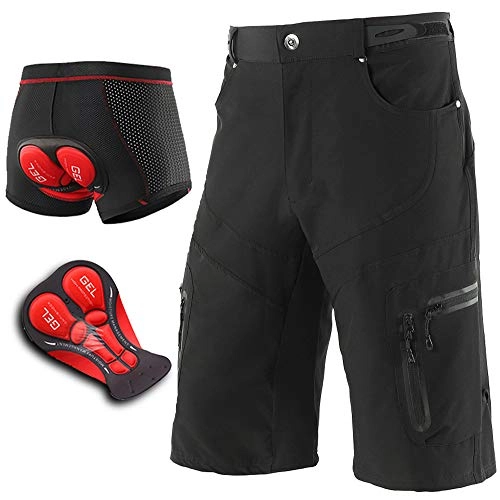 Mountain Bike Short : Baggy Mens Cycling Shorts, Loose Fit Mountain Bike Shorts with 4D Padded Gel Cycling Underwear Breathable Quick Dry MTB Downhill Shorts, Outdoor Bicycle Shorts MTB Shorts, Black, XXL