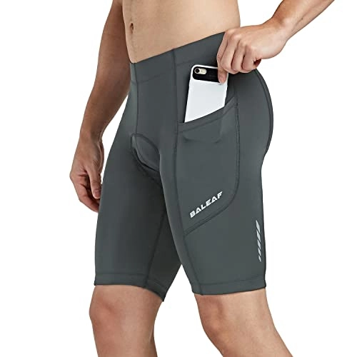 Mountain Bike Short : BALEAF Men's Cycling Shorts 3D Padded Bicycle Bike Pants with Side Pockets, UPF 50+ and Quick-Dry Grey Size XL