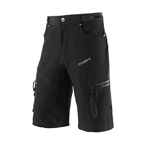 Mountain Bike Short : BERGRISAR Men's Cycling Shorts MTB Mountain Bike Bicycle Shorts Zipper Pockets 1806BG Black Size Medium