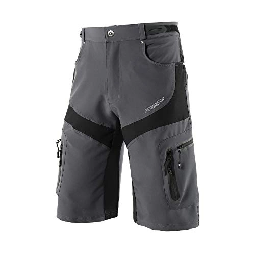 Mountain Bike Short : BERGRISAR Men's Cycling Shorts MTB Mountain Bike Bicycle Shorts Zipper Pockets 1806BG Grey Size Large