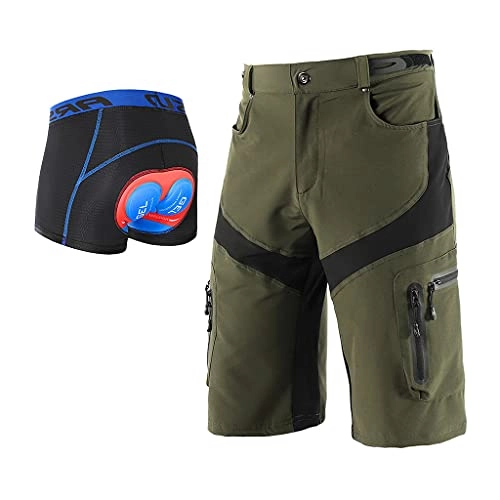 Mountain Bike Short : Beylore MTB Shorts Mens Baggy Breathable Cycling Shorts with 5D Gel Padded Waterproof Cycle Shorts Adjustable Waistband with 6 Pockets Mountain Bike Shorts, Green, XL