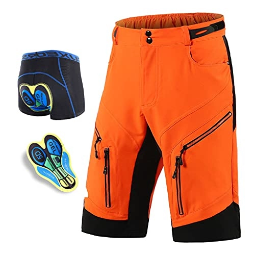 Mountain Bike Short : Beylore MTB Shorts Mens Baggy Breathable Cycling Shorts with 5D Gel Padded Waterproof Cycle Shorts Adjustable Waistband with 6 Pockets Mountain Bike Shorts, Orange, XL
