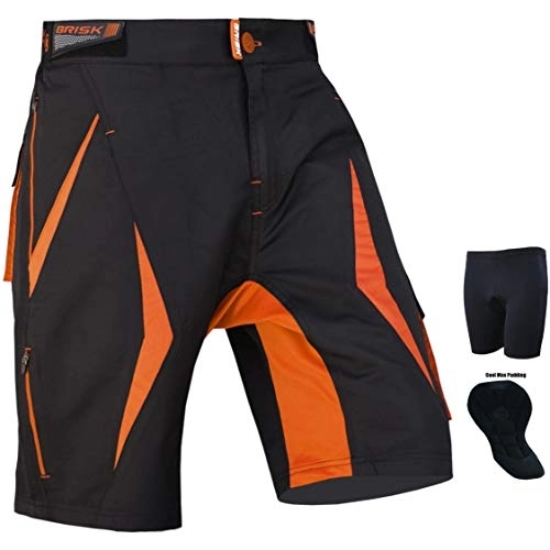 Mountain Bike Short : Brisk Bike MTB Cycling Shorts MTB2 (Black-Orange, Large)