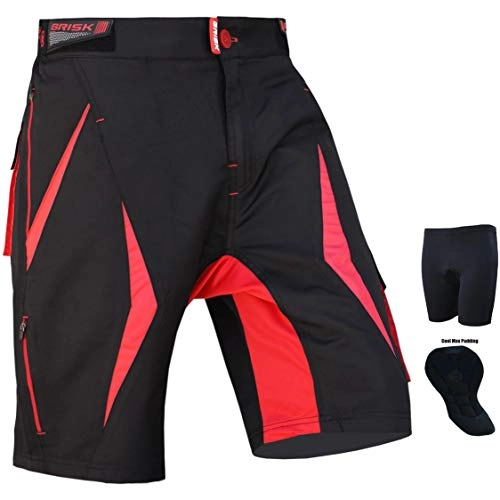 Mountain Bike Short : Brisk Bike MTB Cycling Shorts MTB2 (Black-Red, Medium)