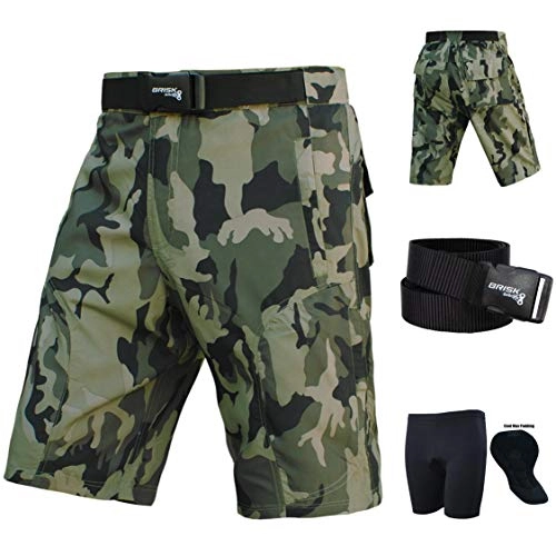 Mountain Bike Short : Brisk MTB shorts, Coolamax Padded, detachable Inner Lining, Free Style Adult Size (Camo Brown Black, S)