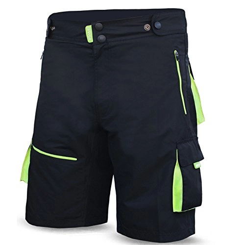 Mountain Bike Short : Brisk MTB shorts, Coolamax Padded, detachable Inner Lining, Style Adult Size (Black / Green, Small)