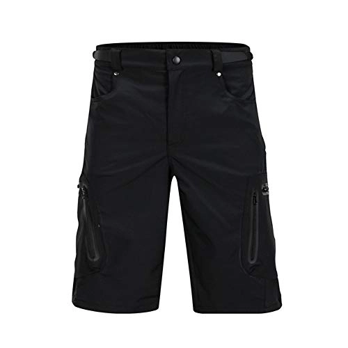 Mountain Bike Short : CaoQuanBaiHuoDian Cycling Shorts Mountain Bike Men's Bicycle Shorts Waterproof Loose Fit Bicycle Shorts With Zipper Pocket Comfortable and Flexible (Color : Black, Size : M)