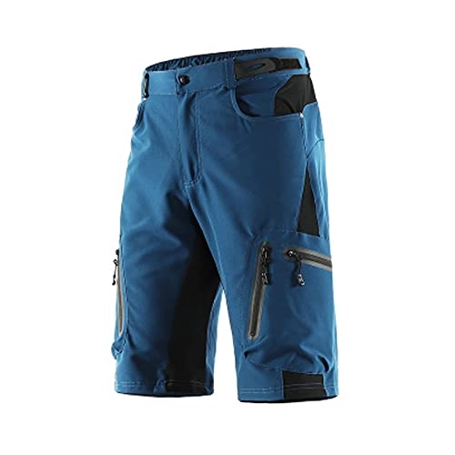 Mountain Bike Short : Casual Men's Cycling Shorts with 7 Pockets, Breathable Mountain Bike Shorts for Men, Baggy Quick Dry Training Shorts Pants, Loose Water Resistant Men's MTB Bicycle Shorts(Size:L, Color:Blue)