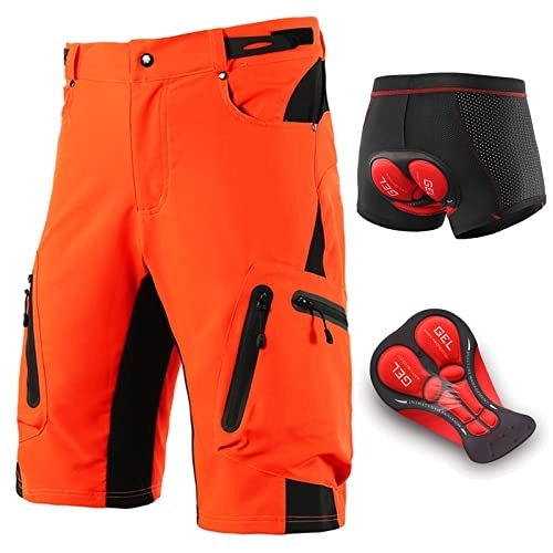 Mountain Bike Short : COITROZR Mens MTB Bicycle Shorts Baggy With 3D Gel Padded Underwear Breathable Shockproof Cycling Shorts Quick-Drying Mountain Bike Shorts, Orange, L
