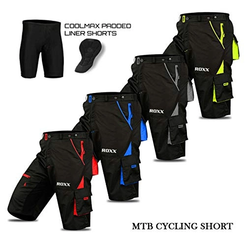 Mountain Bike Short : Cycling MTB Shorts, Cool-max Padded, detachable Inner Lining, off Road Quality Cycling Shorts (Large, Blue)