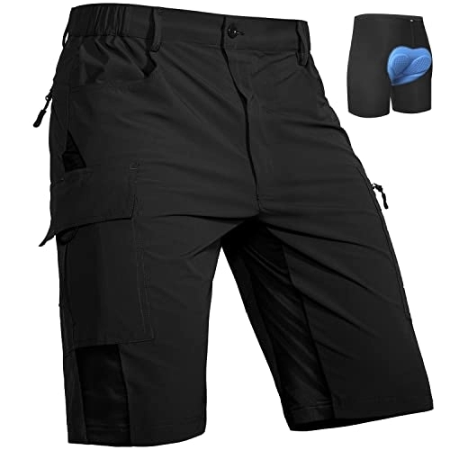 Mountain Bike Short : Cycorld Men's-Mountain-Bike-Shorts MTB-Shorts-for-Men Quick Dry Lightweight with Pockets Cycling Riding Biking Baggy Shorts (Black with Pad, L)