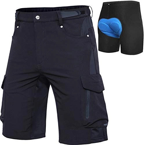 Mountain Bike Short : Cycorld Men's-MTB-Shorts-Mountain-Bike-Shorts Loose Fit Baggy Cycling Shorts with Removable Padding Liner (Black with Padded, 3XL)