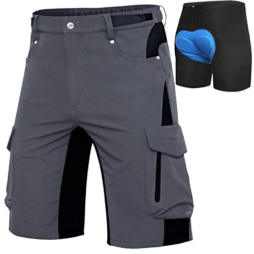 Mountain Bike Short : Cycorld Men's-MTB-Shorts-Mountain-Bike-Shorts Loose Fit Baggy Cycling Shorts with Removable Padding Liner (Darkgrey with Pad, 3XL)