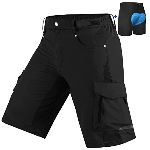 Mountain Bike Short : Cycorld Men's-MTB-Shorts-Mountain-Bike-Shorts Loose Fit Baggy Cycling Shorts with Zip Pockets (3XL, Black With Paddding)