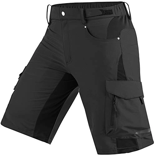Mountain Bike Short : Cycorld Men's-MTB-Shorts-Mountain-Bike-Shorts Loose Fit Baggy Cycling Shorts with Zip Pockets (Black, S)