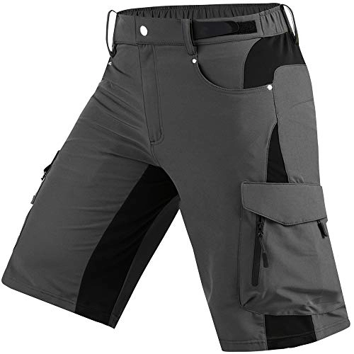 Mountain Bike Short : Cycorld Men's-MTB-Shorts-Mountain-Bike-Shorts Loose Fit Baggy Cycling Shorts with Zip Pockets (L, Grey)