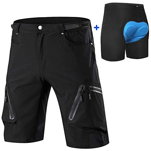 Mountain Bike Short : Cycorld Men's Water Repellent MTB Baggy Cycling Shorts, Loose-fit Bicycle Biking 1 / 2 pants, Outdoor Sports Leisure Bottoms (Black with pad, LWaist:30.5"-32.5", Hip:37.5"-39.5")