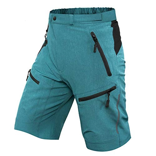 Mountain Bike Short : Cycorld Men's Water Repellent MTB Baggy Cycling Shorts, Loose-fit Bicycle Biking 1 / 2 pants, Outdoor Sports Leisure Bottoms (Turquoise no pad, 3XL Waist:38"-40", Hip:41.5"-43.5")