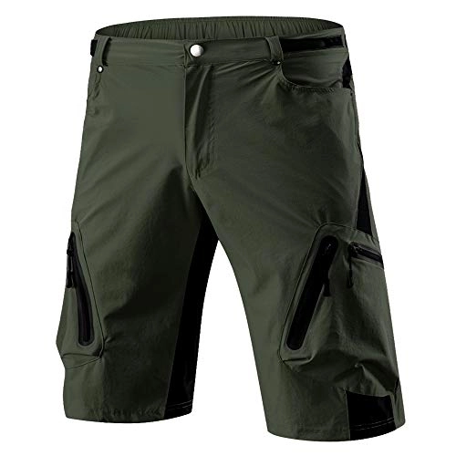 Mountain Bike Short : Cycorld Mens Mountain Bike Biking Shorts, Bicycle MTB Shorts, Loose Fit Cycling Baggy Lightweight Pants with Zip Pockets (Army Green no underwear, 2XLWaist:34.5"-36", Hip:40.5"-42.5")