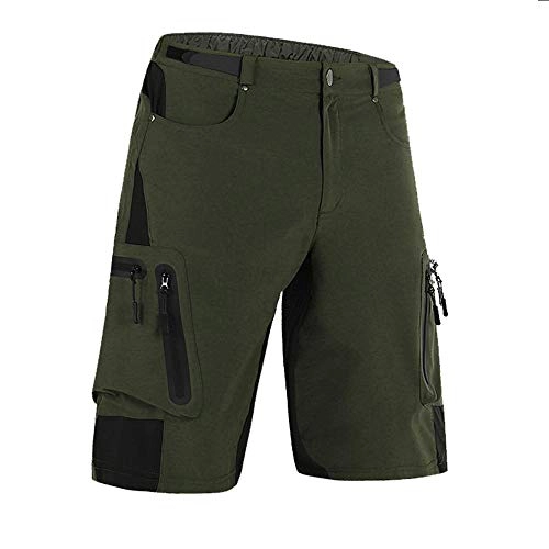 Mountain Bike Short : Cycorld Mens Mountain Bike Biking Shorts, Bicycle MTB Shorts, Loose Fit Cycling Baggy Lightweight Pants with Zip Pockets (Army Green no underwear, LWaist:30.5"-32.5", Hip:37.5"-39.5")