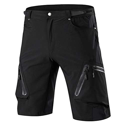Mountain Bike Short : Cycorld Mens Mountain Bike Biking Shorts, Bicycle MTB Shorts, Loose Fit Cycling Baggy Lightweight Pants with Zip Pockets (Black no underwear, 2XLWaist:34.5"-36", Hip:40.5"-42.5")
