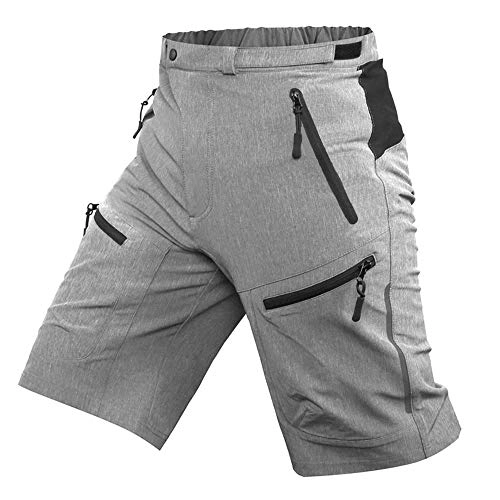 Mountain Bike Short : Cycorld Mens Mountain Bike Biking Shorts, Bicycle MTB Shorts, Loose Fit Cycling Baggy Lightweight Pants with Zip Pockets (Grey no pad, 2XL Waist:36"-38", Hip:39.5"-41.5")