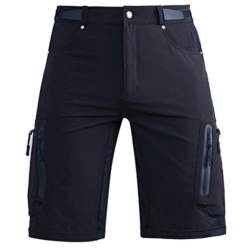 Mountain Bike Short : Cycorld Mens Mountain Bike Biking Shorts, Bicycle MTB Shorts, Loose Fit Cycling Baggy Lightweight Pants with Zip PocketsL(Waist:30.5 in-32.5 in, Hip:37.5 in-39.5 in)Black no pad