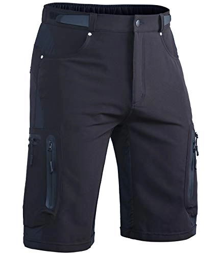 Mountain Bike Short : Cycorld Mens Mountain Biking Shorts Bike MTB Shorts Loose Fit Cycling Baggy Lightweight Pants with Zip Pockets No Padded (Black, LWaist:30.5"-32.5", Hip:37.5"-39.5")
