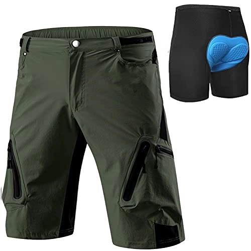 Mountain Bike Short : Cycorld MTB Shorts Mens Mountainbike Shorts Baggy Bike Shorts for Men (Green with Pad, L)