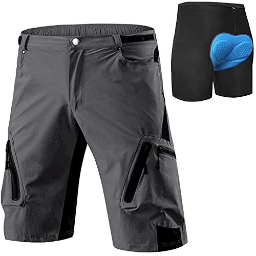 Mountain Bike Short : Cycorld MTB Shorts Mens Mountainbike Shorts Baggy Bike Shorts for Men (Grey with Pad, S)