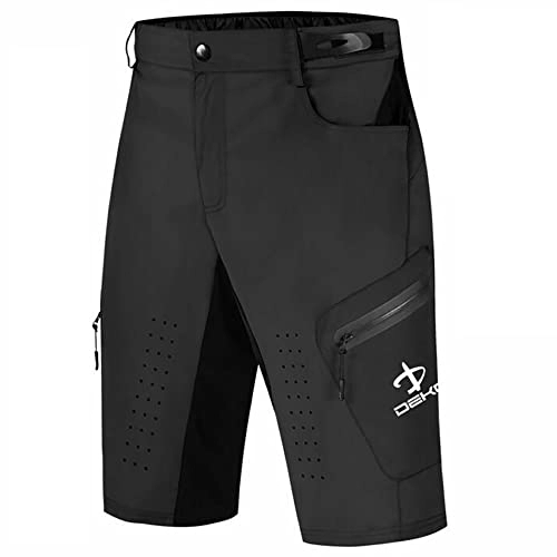 Mountain Bike Short : DEKO Men's Cycling Shorts, 3D Cropping Quick-Dry Waterproof Breathable Bicycle Pants Mountain Bike Shorts, Soft and Lightweight Baggy MTB Bicycle Shorts Black (L, Black)