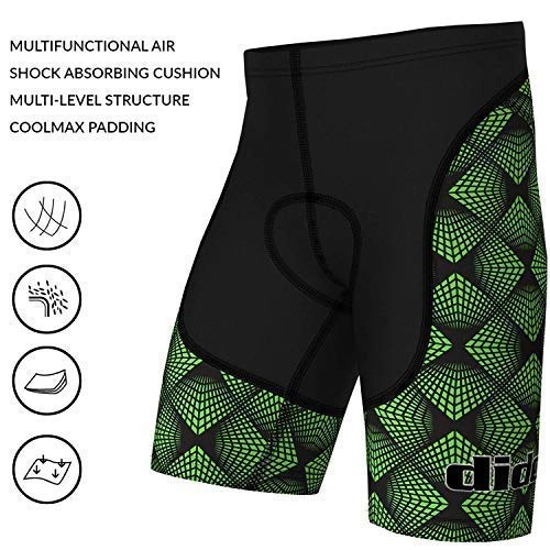 Mountain Bike Short : Didoo mens cycling shorts padded Compression Biking Pants Sublimation Lycra Fabric Anti-Slip Quick-Dry High-Elasticity Underwear (Fluorescent Green, XXXL)