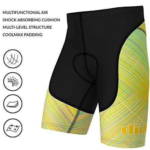 Mountain Bike Short : Didoo mens cycling shorts padded Compression Biking Pants Sublimation Lycra Fabric Anti-Slip Quick-Dry High-Elasticity Underwear (Yellow, XXXL)