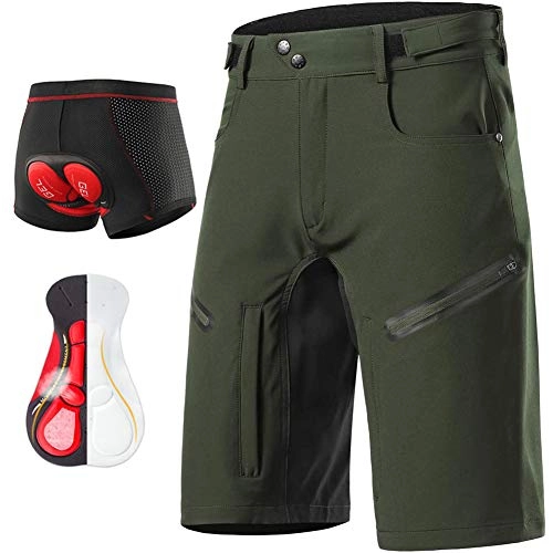 Mountain Bike Short : Dogggy Upgrade Baggy Mtb Shorts Cycling Shorts Men Padded, Mountain Bike Shorts with 5D Gel Padded Liner, Breathable Zipper Pockets, Cycling Underwear, Army Green, L
