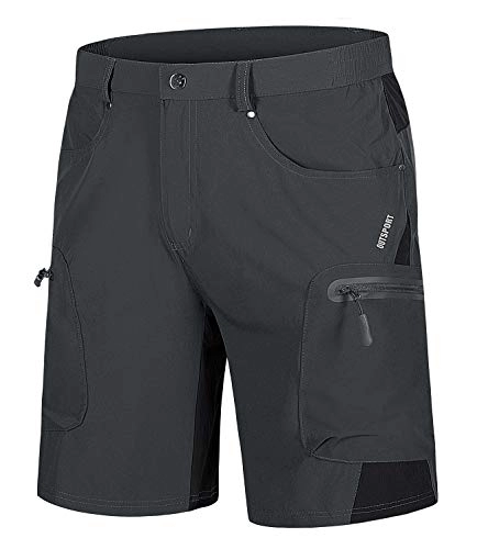Mountain Bike Short : EKLENTSON Men's Hiking Shorts Lightweight Zip Pockets Mountain Cycling Shorts Quick Dry Outdoor Shorts Dark Grey