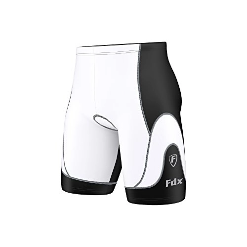 Mountain Bike Short : FDX Mens Pro Quality Cycle Cycling Shorts Anti-Bac Padded Cycling tight shorts (White / Black, Large)