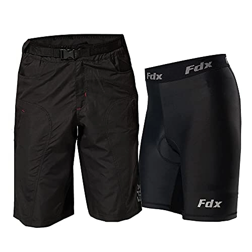 Mountain Bike Short : Fdx MTB Cycling Shorts Men's - Lightweight, Breathable Mountain Bike Drifter Shorts with Removable Inner Padding Liner, Zipper Pockets, Hook-n-Loop Leg Grippers - Loose Fit Bicycle Training, Running