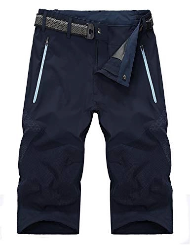 Mountain Bike Short : KEFITEVD Men's Quick Dry Fishing Shorts 3 / 4 Breathable Safari Shorts Color Matching Shorts, Navy Blue, 34