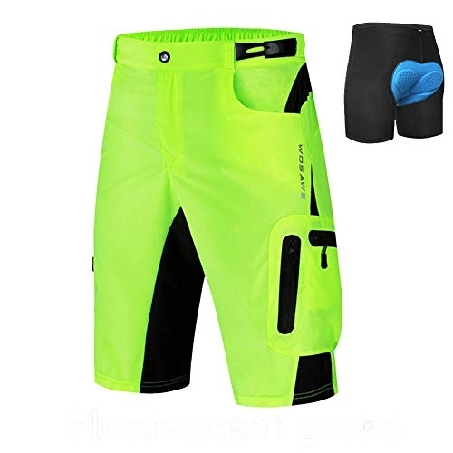 Mountain Bike Short : Lilychan Mens MTB Mountain Bike Short Quick Dry Lightweight Work Golf Casual Shorts 7 Pockets (Fluorescent Green+pad, X-Large)