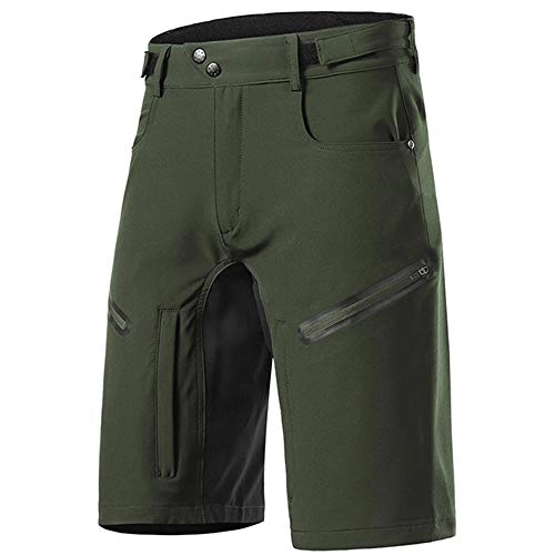 Mountain Bike Short : Loose Fit Cycling Shorts Men, MTB Mountain Bike Shorts Waterproof Outdoor Sports Shorts Breathable Quick-Drying with Zipper Pockets, Green, L
