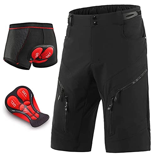 Mountain Bike Short : Loose Fit Mountain Bike Shorts for Men, Upgrade MTB Shorts with 6 Pockets, 3D Gel Padded Cycling Underwear with Padding, Baggy Downhill Sport Cycling Shorts Set, Black, XL