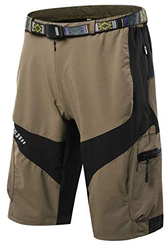 Mountain Bike Short : Lovache Mens Mountain Bike Cycling Shorts Lightweight Loose Fit Baggy MTB Bicycle Pants with Belt