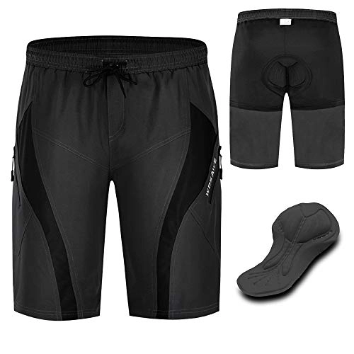 Mountain Bike Short : LXZH Men Mountain Bike Shorts 5D Gel Padded 2 in 1, Baggy Breathable MTB Shorts Bicycle Shorts with Padding, Men Bike Bottoms for Downhill Sports, Black, M